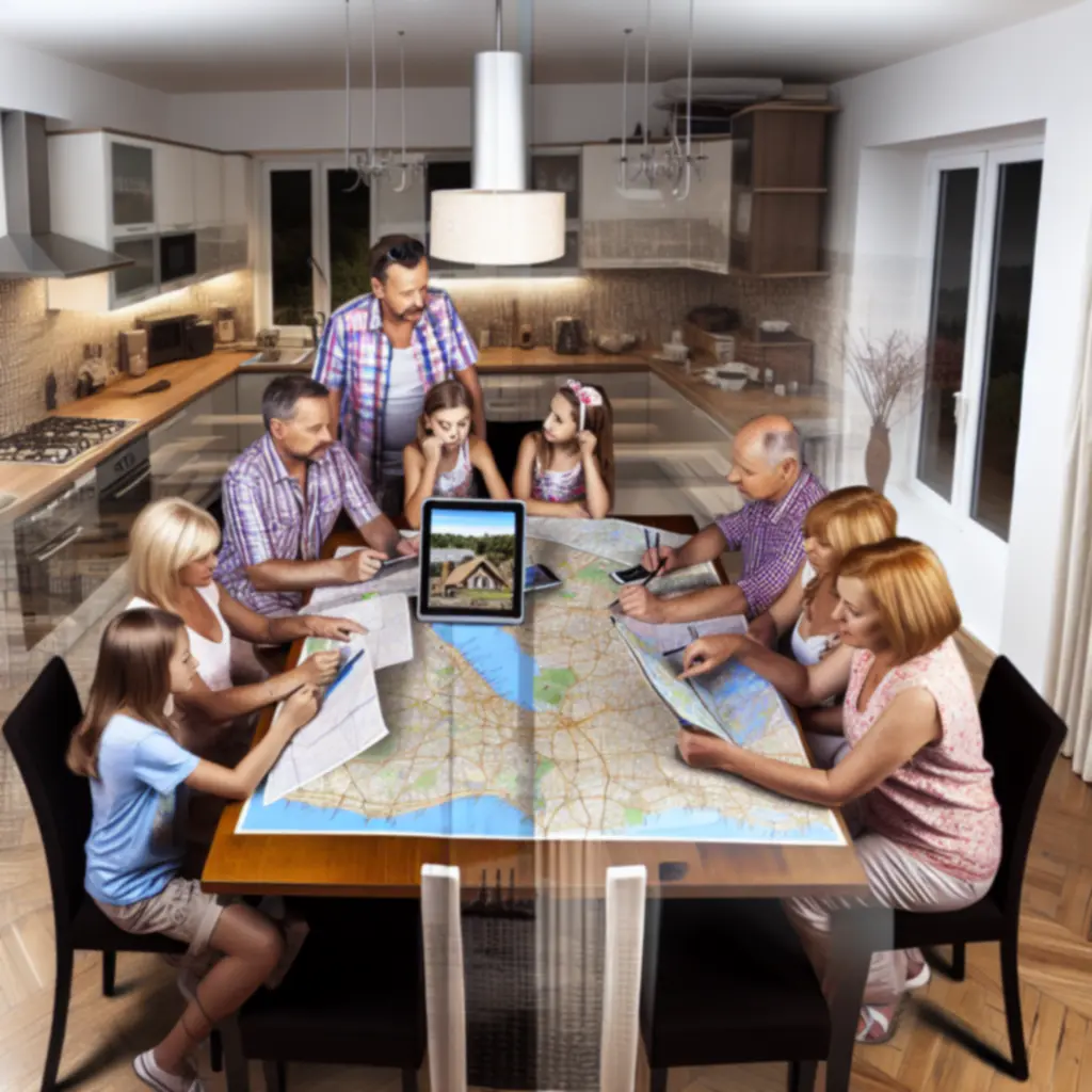 Rodzina z dziećmi korzystająca z planu podróży podczas wycieczki