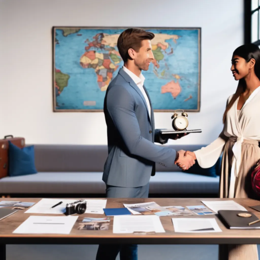 Partnerstwo w branży podróżniczej przedstawione uściskiem dłoni