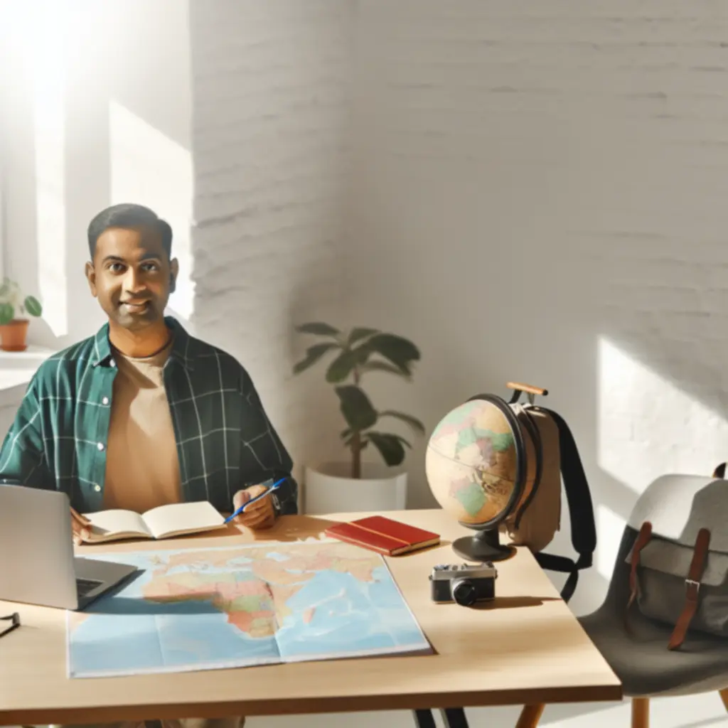 Planowanie trasy podróży na mapie z notatnikiem