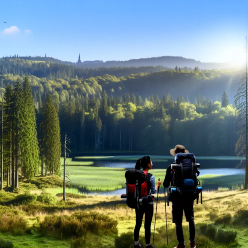 Szlak turystyczny prowadzący przez zielony krajobraz, symbolizujący podróże blisko natury