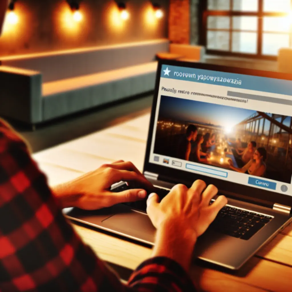 Użytkownicy czytający opinie o przewodnikach TravelGearumo na laptopie